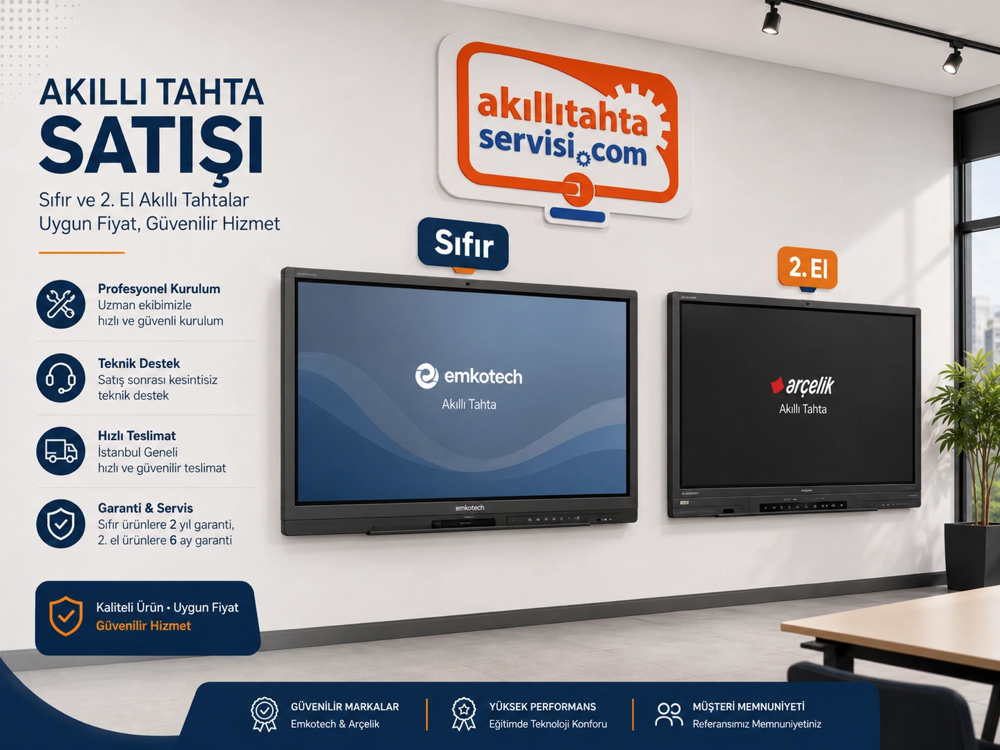 İkinci el ve sıfır akıllı tahta satışı için ürün değerlendirme görseli