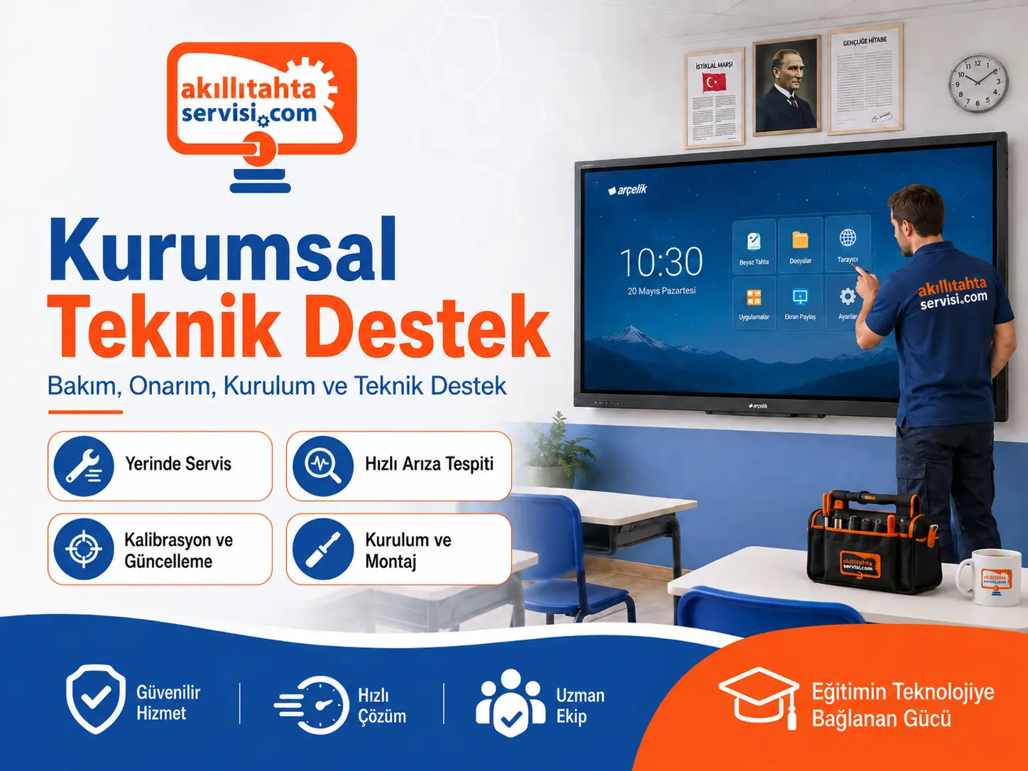 Kurumsal akıllı tahta teknik destek sürecini temsil eden görsel