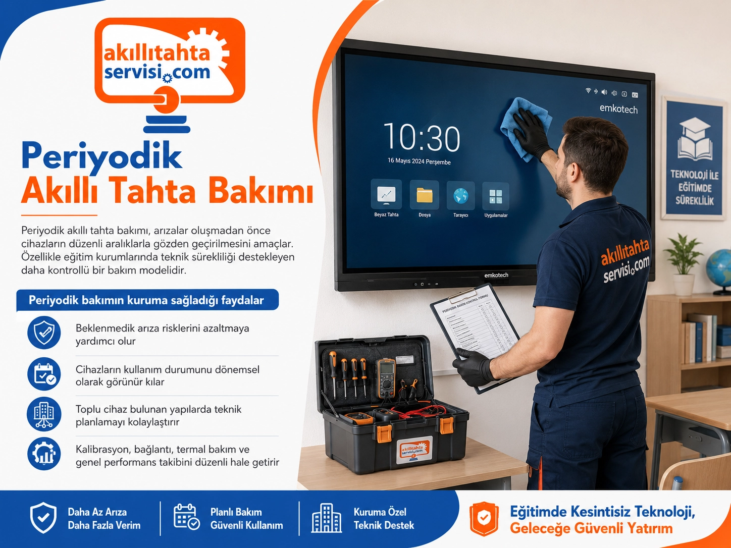 Periyodik akıllı tahta bakımı hizmetini temsil eden görsel